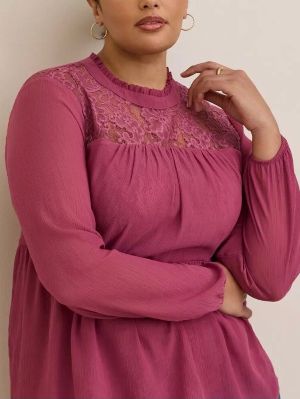 NWT TORRID | Mauve Lace Yoke With Chiffon Overlay Blouse Top in a Sz. 6 or 6x